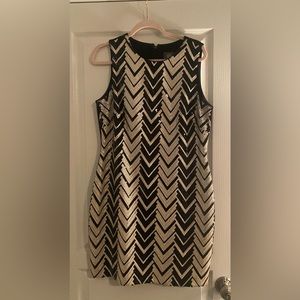 Vince Camuto black and light gold sequin dress, Size 14.